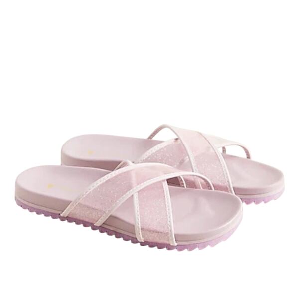 Crewcuts Pink Glitter Cross Strap Slide On Sandals Toddler size 8 - Picture 2 of 3